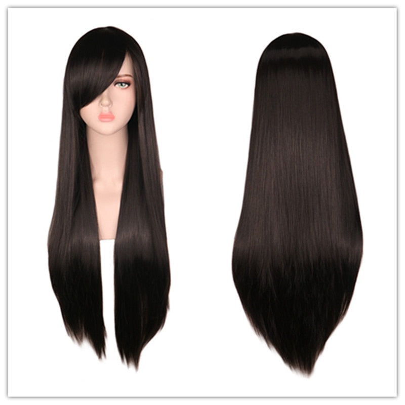 Long Straight Cosplay Wig Black Purple Pink Blue Sliver Gray Blonde White Orange Brown Synthetic Hair Wigs