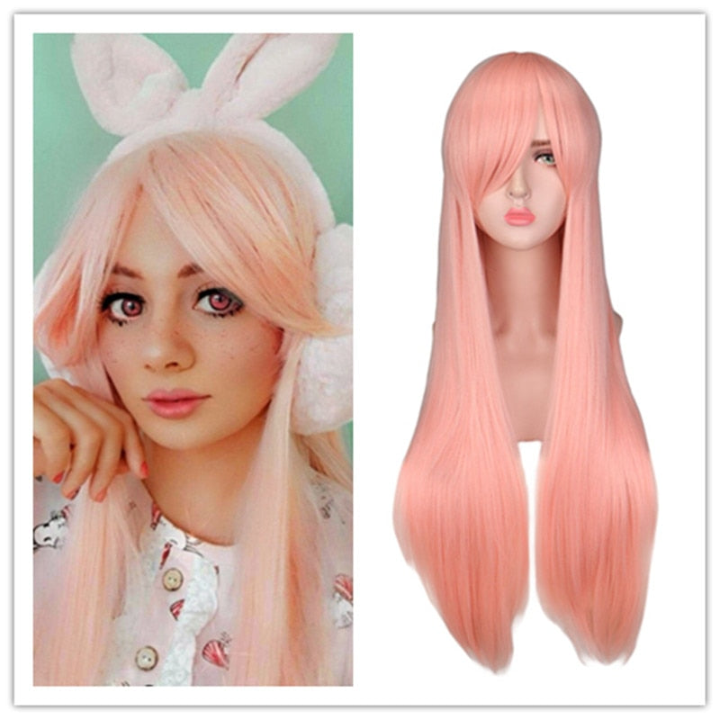 Long Straight Cosplay Wig Black Purple Pink Blue Sliver Gray Blonde White Orange Brown Synthetic Hair Wigs