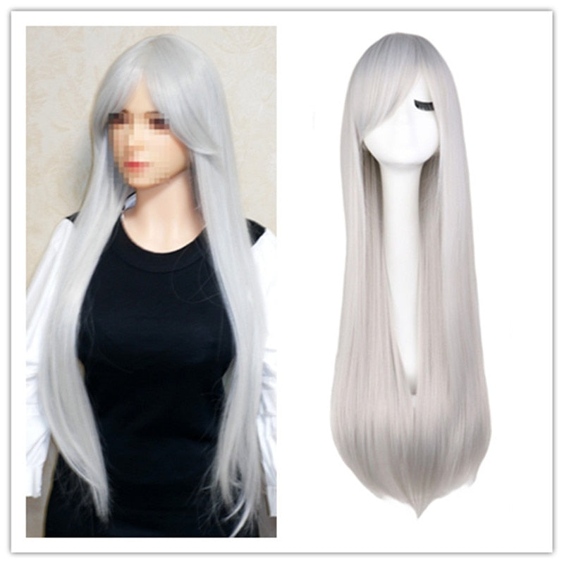 Long Straight Cosplay Wig Black Purple Pink Blue Sliver Gray Blonde White Orange Brown Synthetic Hair Wigs