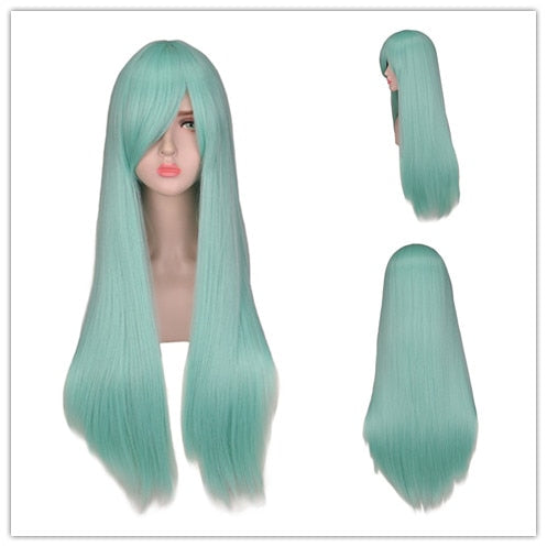 Long Straight Cosplay Wig Black Purple Pink Blue Sliver Gray Blonde White Orange Brown Synthetic Hair Wigs