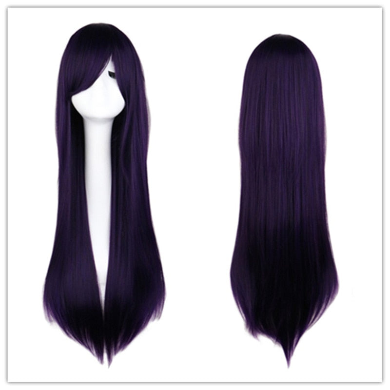 Long Straight Cosplay Wig Black Purple Pink Blue Sliver Gray Blonde White Orange Brown Synthetic Hair Wigs
