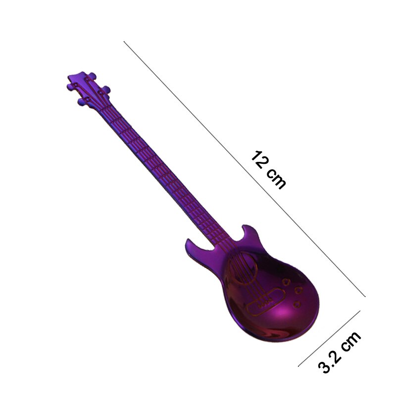 Cute Coffee Spoons Guitar Shape Mini Dessert Spoon For Ice Cream Metal Stainless Steel Musical Instrument Bass Small Spoon