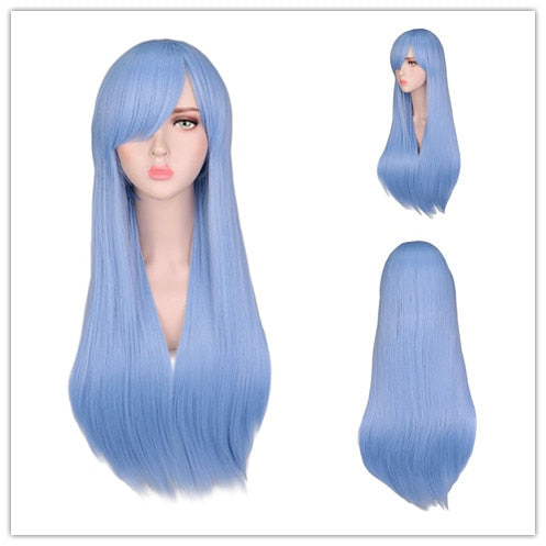 Long Straight Cosplay Wig Black Purple Pink Blue Sliver Gray Blonde White Orange Brown Synthetic Hair Wigs