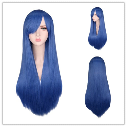 Long Straight Cosplay Wig Black Purple Pink Blue Sliver Gray Blonde White Orange Brown Synthetic Hair Wigs