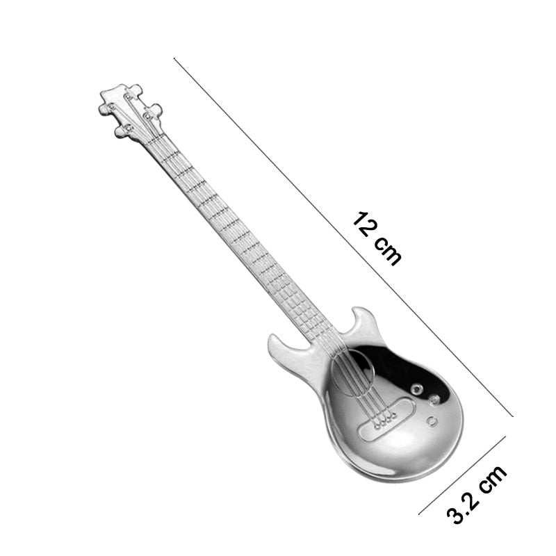 Cute Coffee Spoons Guitar Shape Mini Dessert Spoon For Ice Cream Metal Stainless Steel Musical Instrument Bass Small Spoon