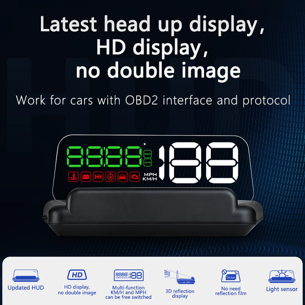 OBDHUD C100 OBD2 HUD Car Speed Mileage Projector Auto Overspeed Warning Head Up Display Smart Fatigue Driving Reminder Meter
