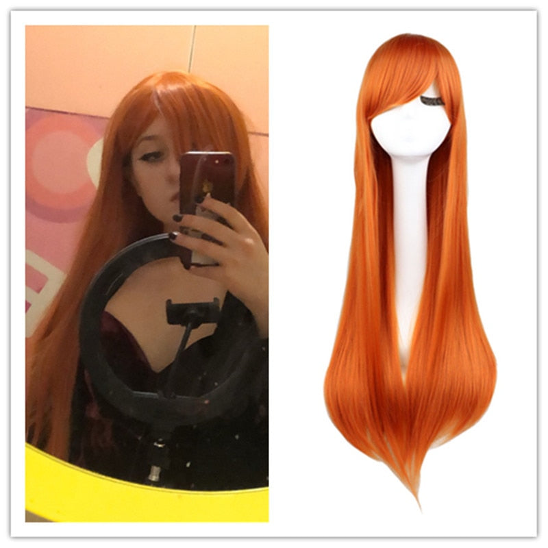 Long Straight Cosplay Wig Black Purple Pink Blue Sliver Gray Blonde White Orange Brown Synthetic Hair Wigs