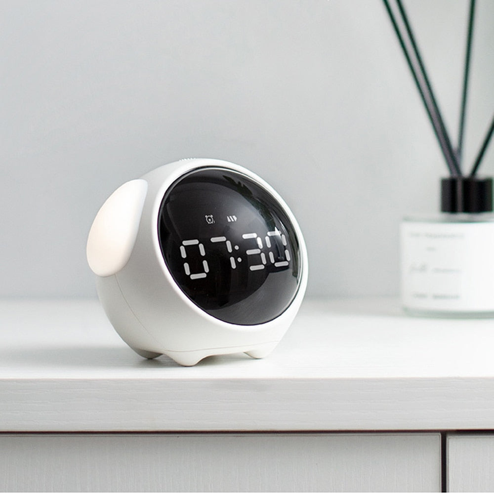 Cute Expression Alarm Clock Child Multifunctional Bedside Voice Control Night Light Snooze Chargeable Child Alarm Clock