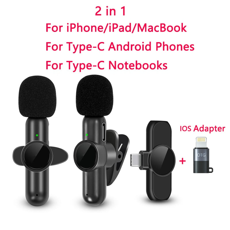 New Wireless Lavalier Microphone Noise Cancelling Audio Video Recording for iPhone/iPad/Android/Xiaomi/Samsung Live Game Mic