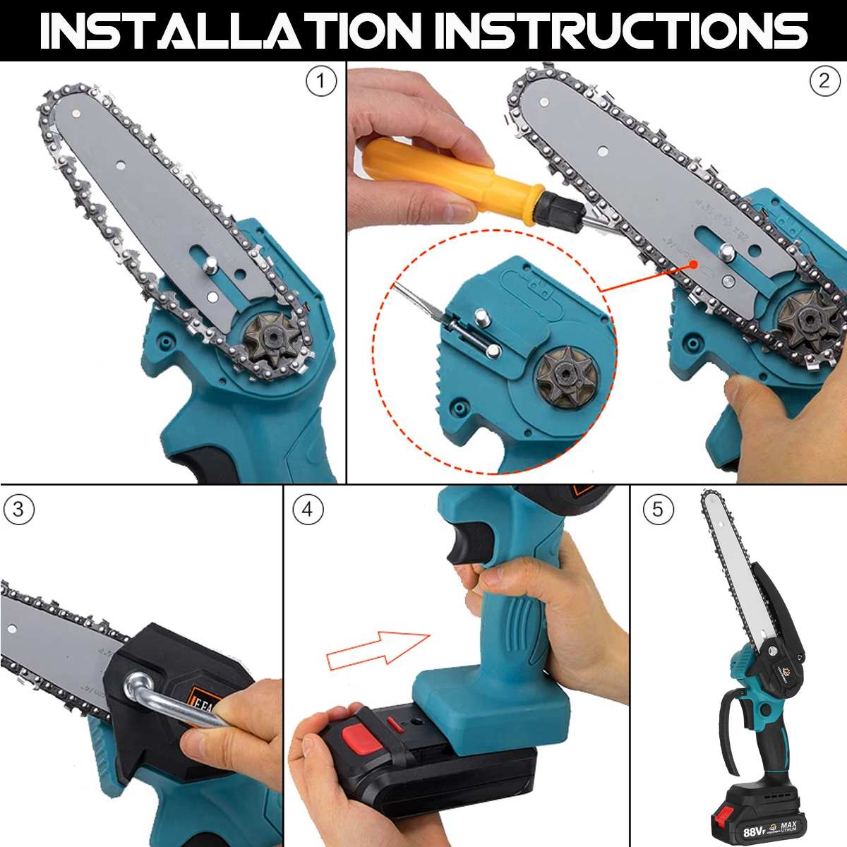 Brushless 8 Inch Electric Chain Saw Rechargeable Handheld Pruning Mini Wood Power Tool For Makita 18V Battery By VIOLEWORKS