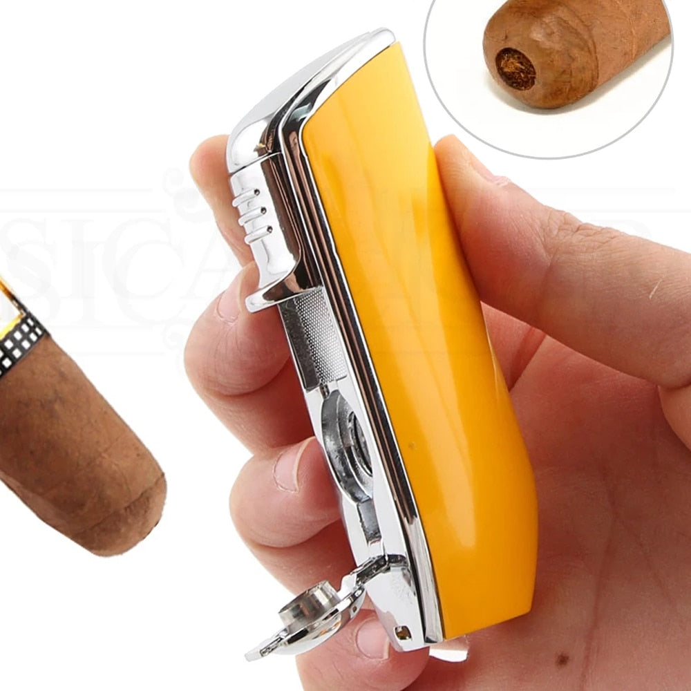 Mini Pocket Cigar Lighter Metal Windproof 3 Jet Blue Flame Torch Lighters For Cigar Smoking With Cigar Punch No Gift Box