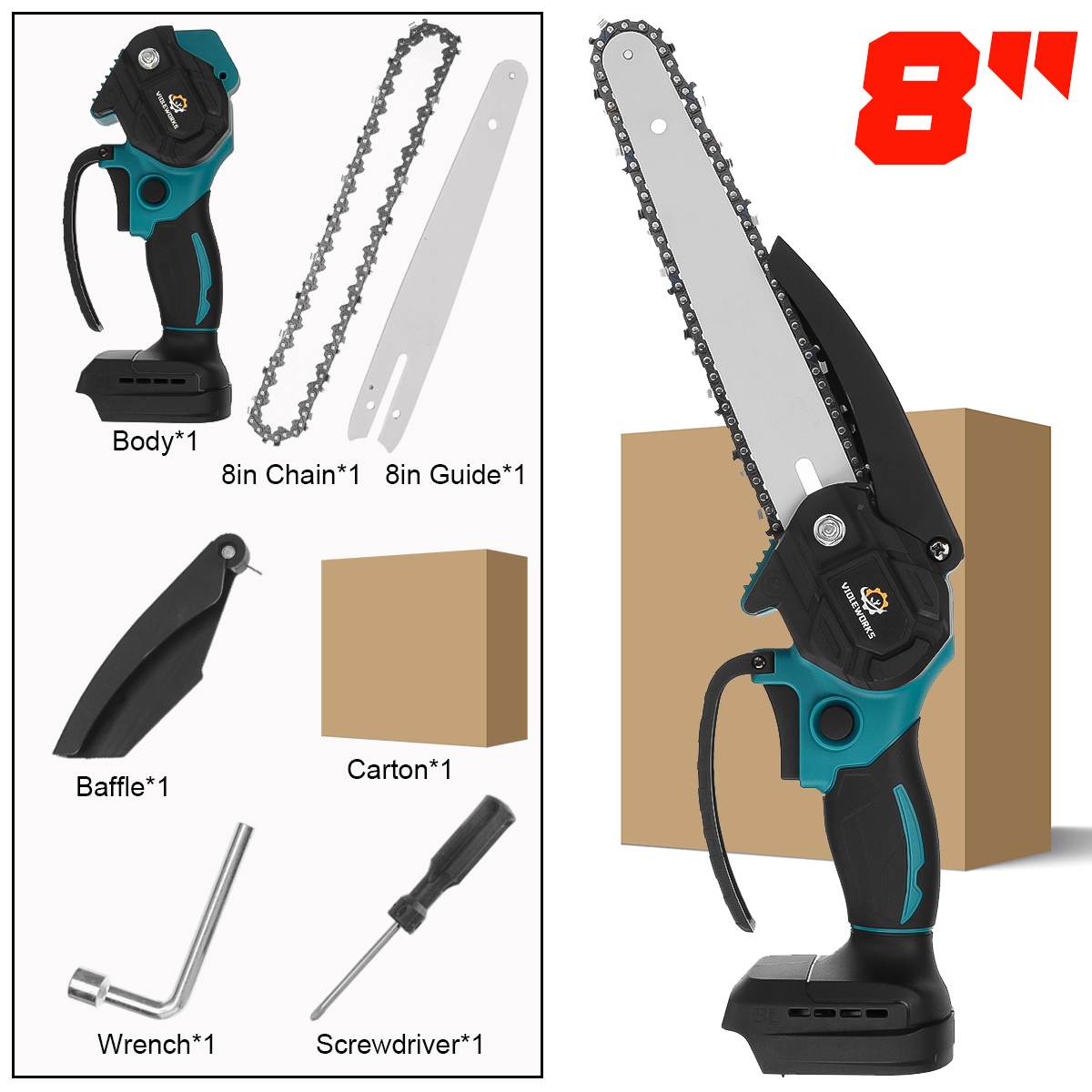 Brushless 8 Inch Electric Chain Saw Rechargeable Handheld Pruning Mini Wood Power Tool For Makita 18V Battery By VIOLEWORKS