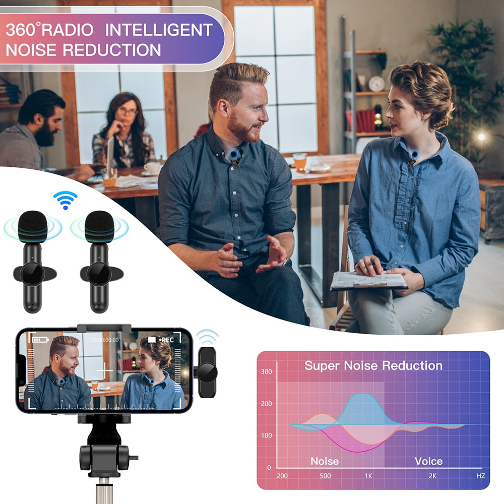 New Wireless Lavalier Microphone Noise Cancelling Audio Video Recording for iPhone/iPad/Android/Xiaomi/Samsung Live Game Mic