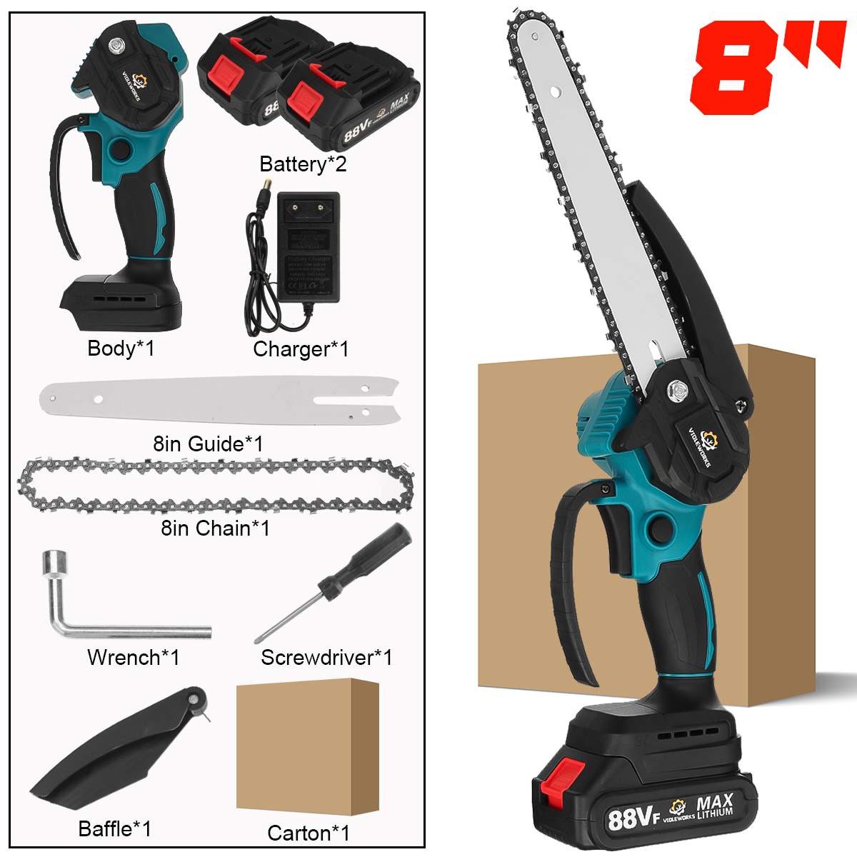 Brushless 8 Inch Electric Chain Saw Rechargeable Handheld Pruning Mini Wood Power Tool For Makita 18V Battery By VIOLEWORKS
