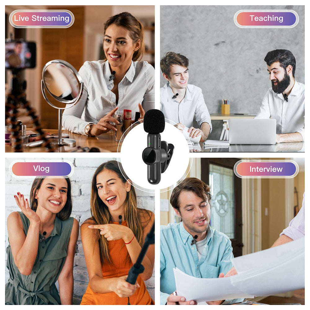New Wireless Lavalier Microphone Noise Cancelling Audio Video Recording for iPhone/iPad/Android/Xiaomi/Samsung Live Game Mic