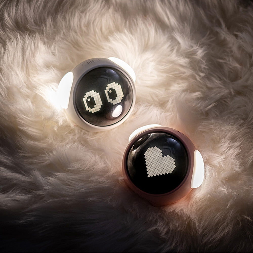 Cute Expression Alarm Clock Child Multifunctional Bedside Voice Control Night Light Snooze Chargeable Child Alarm Clock
