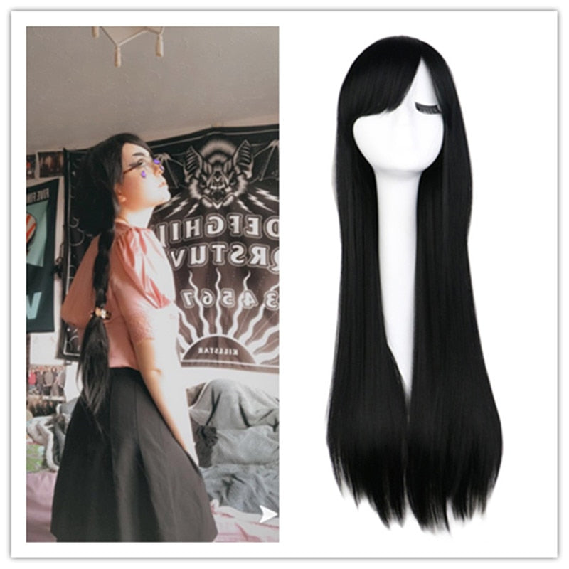 Long Straight Cosplay Wig Black Purple Pink Blue Sliver Gray Blonde White Orange Brown Synthetic Hair Wigs