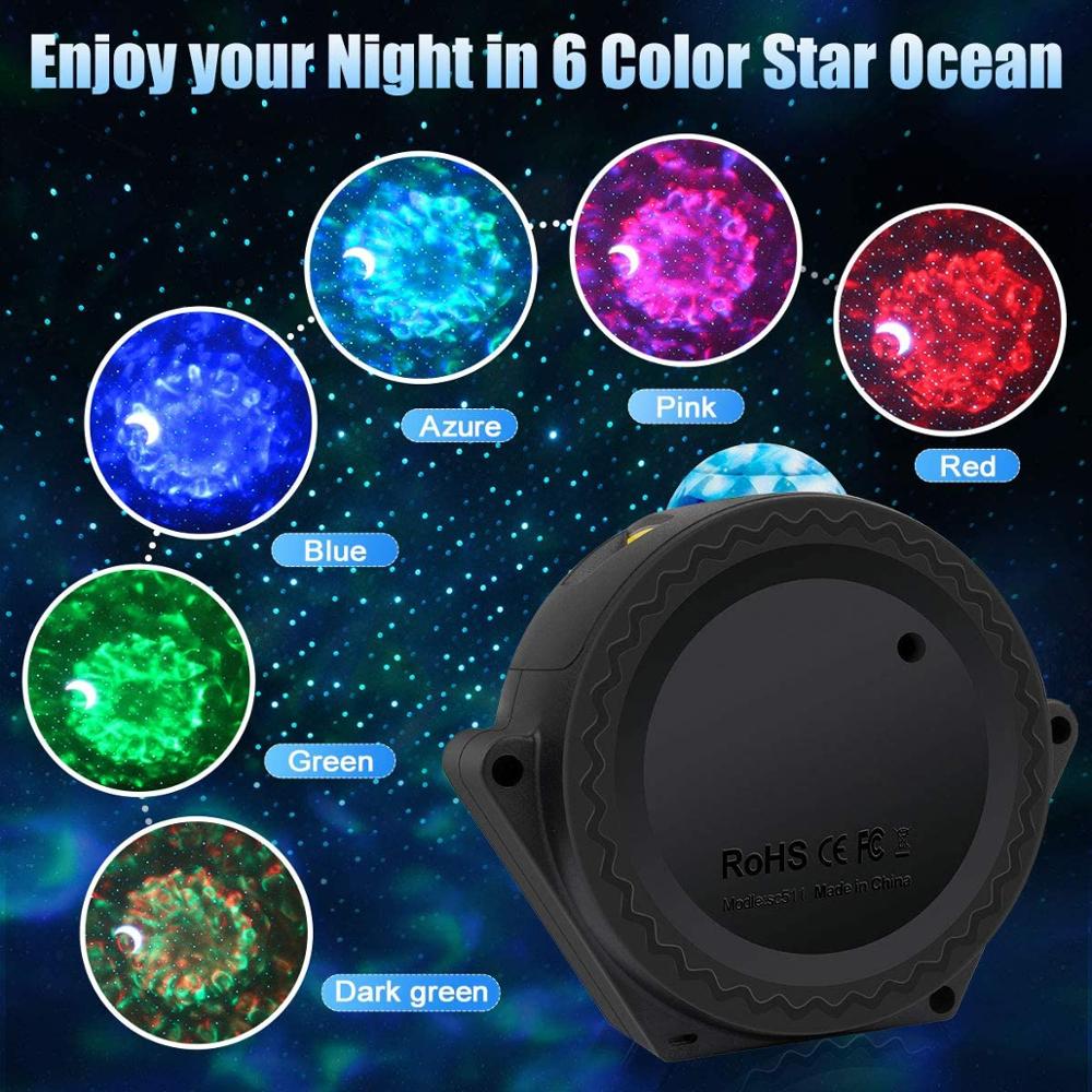 ocean wave starry sky projector laser star moon night light galaxy nebula lamp music voice control for kids