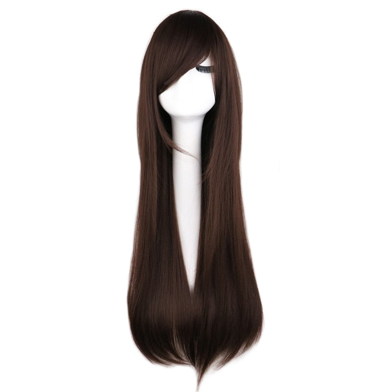 Long Straight Cosplay Wig Black Purple Pink Blue Sliver Gray Blonde White Orange Brown Synthetic Hair Wigs