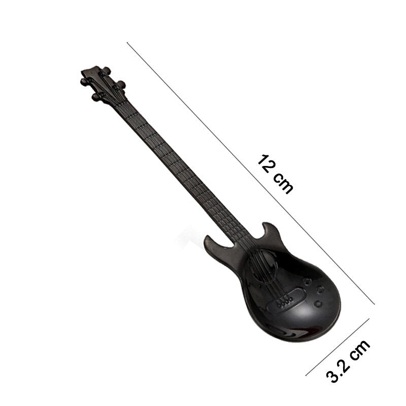 Cute Coffee Spoons Guitar Shape Mini Dessert Spoon For Ice Cream Metal Stainless Steel Musical Instrument Bass Small Spoon
