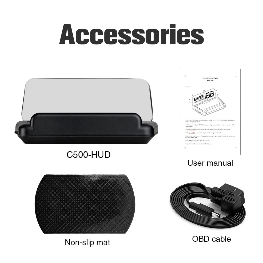 OBDHUD C100 OBD2 HUD Car Speed Mileage Projector  Auto Overspeed Warning Head Up Display Smart Fatigue Driving Reminder Meter