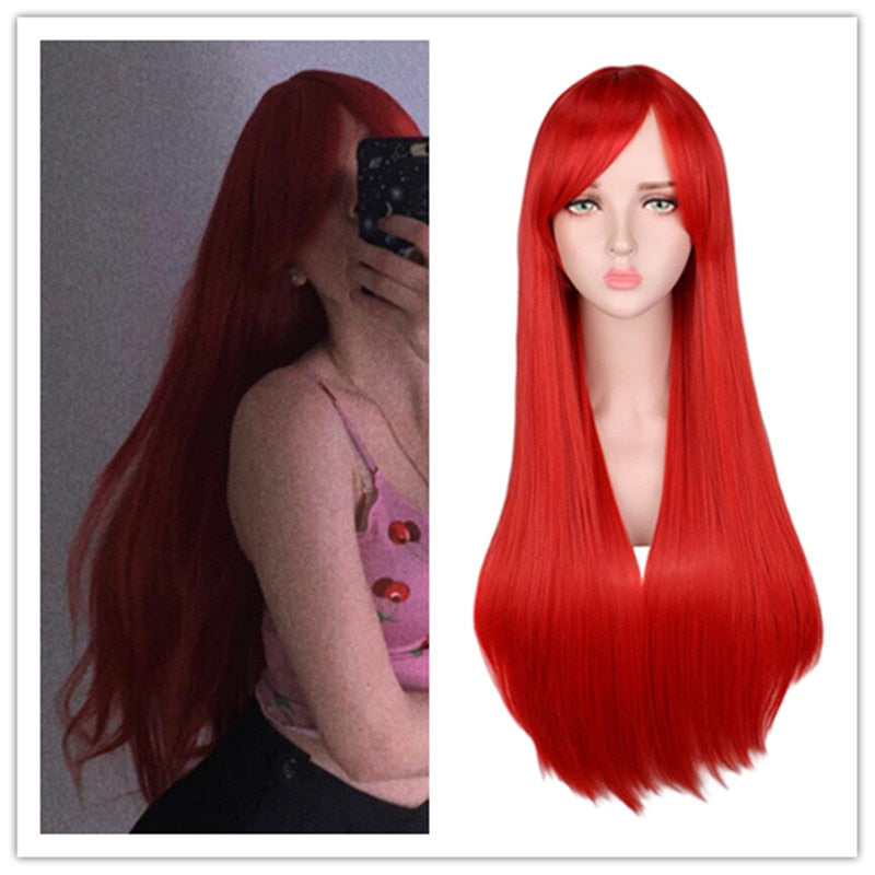 Long Straight Cosplay Wig Black Purple Pink Blue Sliver Gray Blonde White Orange Brown Synthetic Hair Wigs