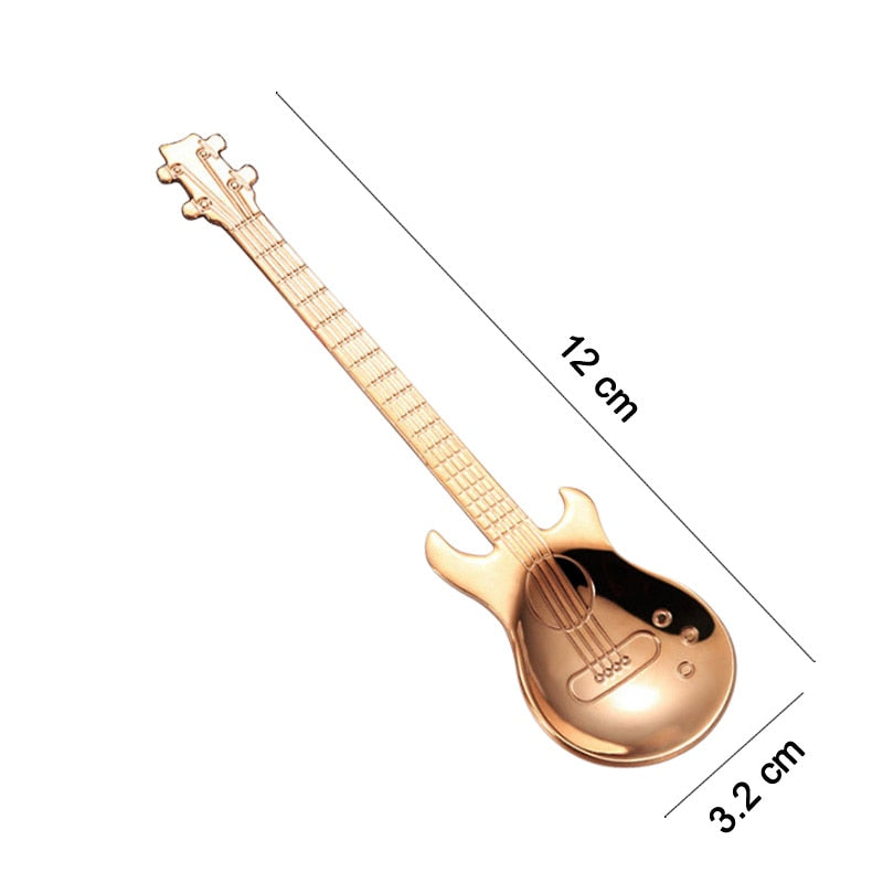 Cute Coffee Spoons Guitar Shape Mini Dessert Spoon For Ice Cream Metal Stainless Steel Musical Instrument Bass Small Spoon
