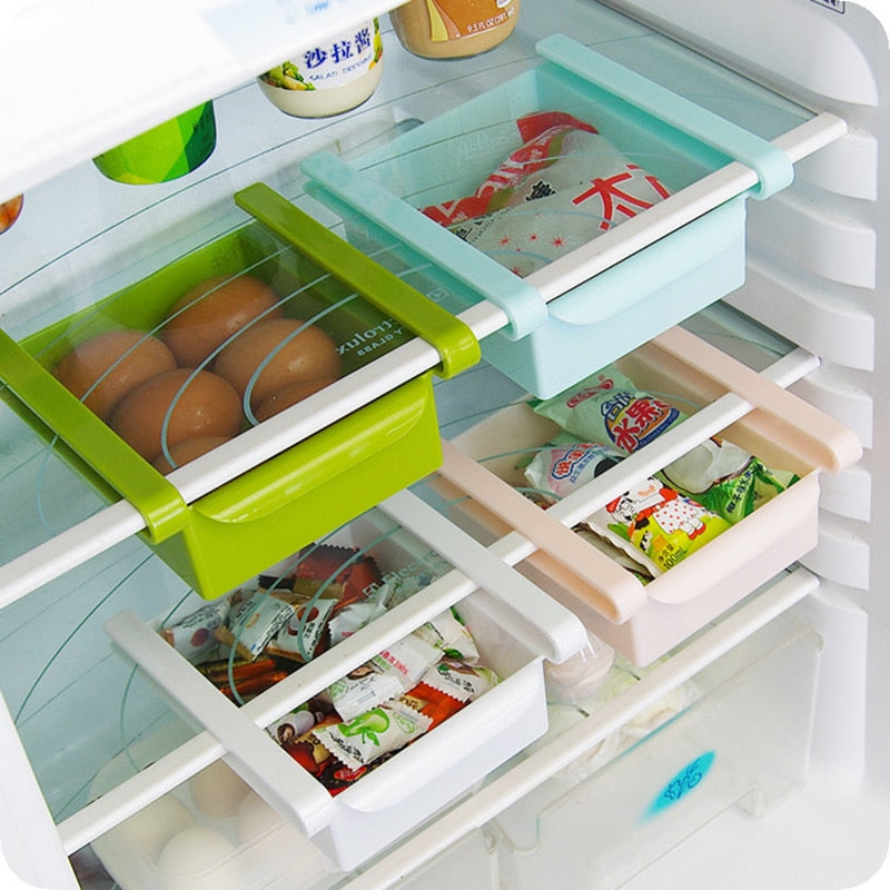 Slide Kitchen Fridge Organizer Freezer Storage Rack Space Saver for Refigerator Drawer Shelf Fruit Snack Container Holder