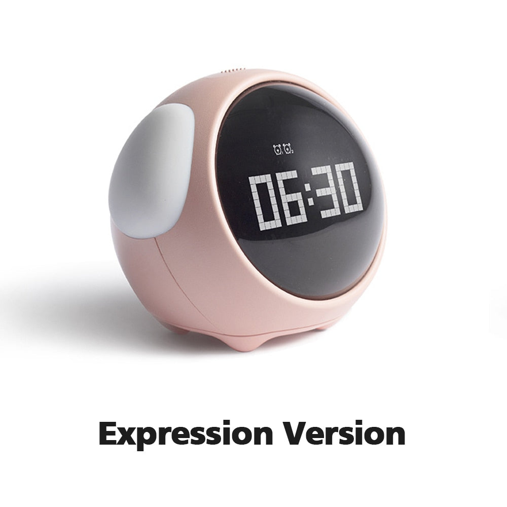 Cute Expression Alarm Clock Child Multifunctional Bedside Voice Control Night Light Snooze Chargeable Child Alarm Clock