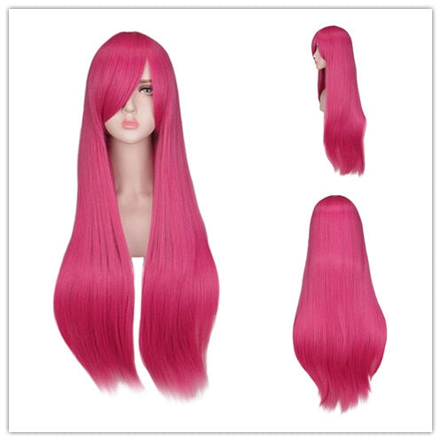 Long Straight Cosplay Wig Black Purple Pink Blue Sliver Gray Blonde White Orange Brown Synthetic Hair Wigs