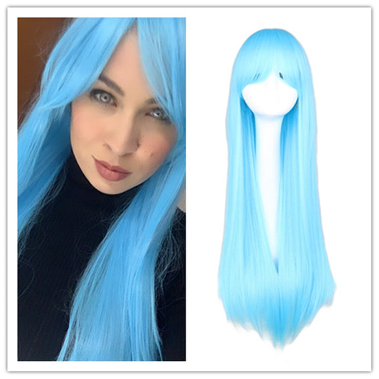 Long Straight Cosplay Wig Black Purple Pink Blue Sliver Gray Blonde White Orange Brown Synthetic Hair Wigs
