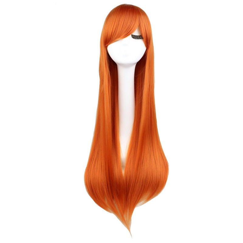 Long Straight Cosplay Wig Black Purple Pink Blue Sliver Gray Blonde White Orange Brown Synthetic Hair Wigs