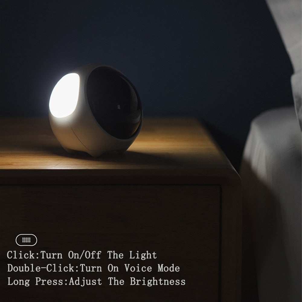 Cute Expression Alarm Clock Child Multifunctional Bedside Voice Control Night Light Snooze Chargeable Child Alarm Clock