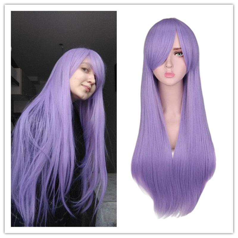 Long Straight Cosplay Wig Black Purple Pink Blue Sliver Gray Blonde White Orange Brown Synthetic Hair Wigs