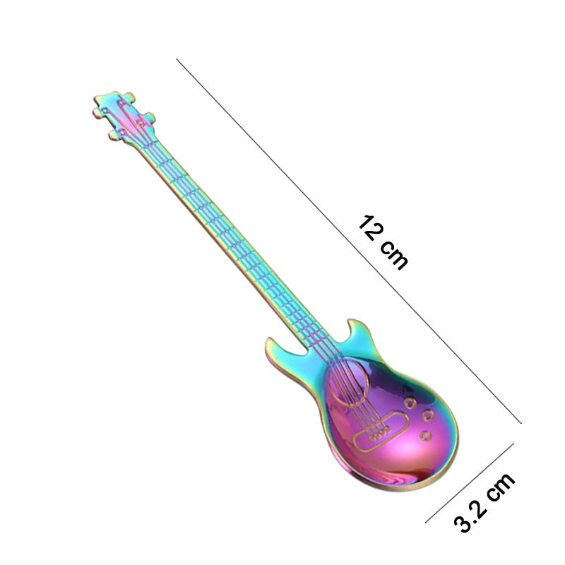 Cute Coffee Spoons Guitar Shape Mini Dessert Spoon For Ice Cream Metal Stainless Steel Musical Instrument Bass Small Spoon