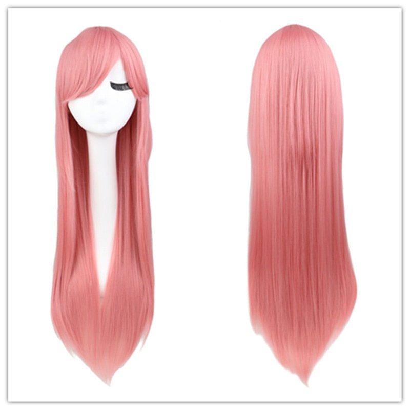 Long Straight Cosplay Wig Black Purple Pink Blue Sliver Gray Blonde White Orange Brown Synthetic Hair Wigs