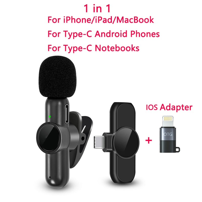 New Wireless Lavalier Microphone Noise Cancelling Audio Video Recording for iPhone/iPad/Android/Xiaomi/Samsung Live Game Mic