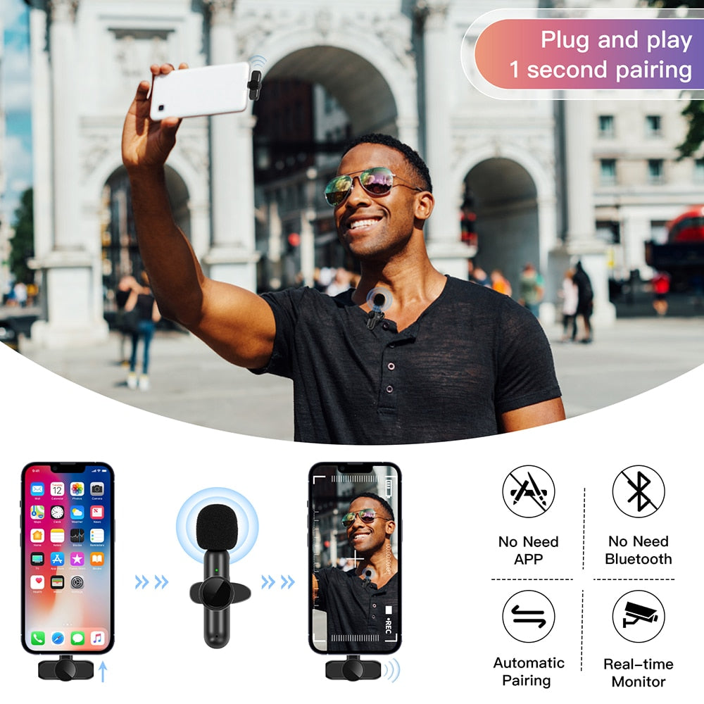 New Wireless Lavalier Microphone Noise Cancelling Audio Video Recording for iPhone/iPad/Android/Xiaomi/Samsung Live Game Mic