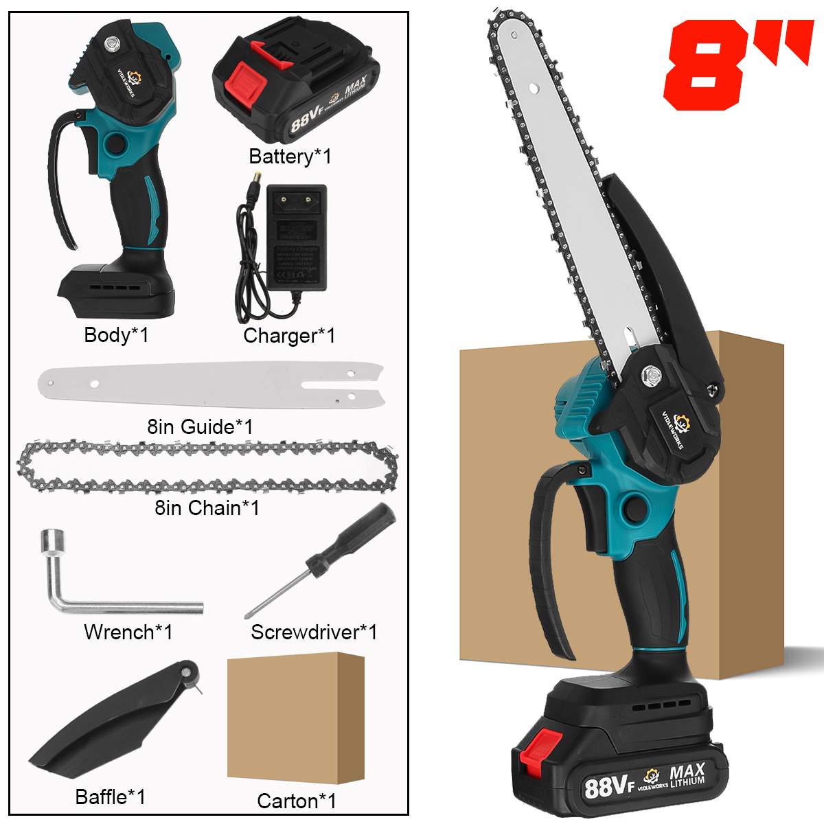 Brushless 8 Inch Electric Chain Saw Rechargeable Handheld Pruning Mini Wood Power Tool For Makita 18V Battery By VIOLEWORKS